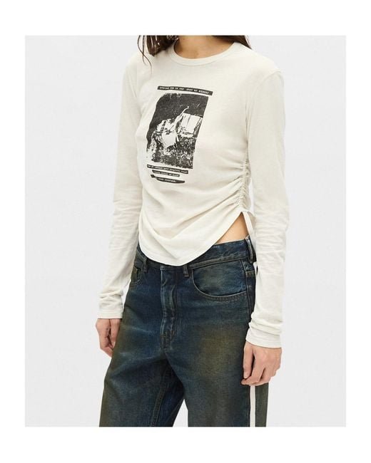 Ann Demeulemeester White Dot Graphic-Print Ruched Top
