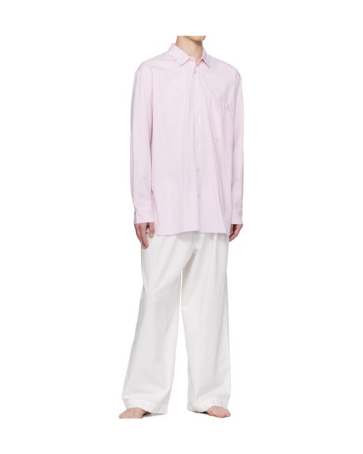 Tekla Pink Striped Poplin Pajama Long Shirt for men