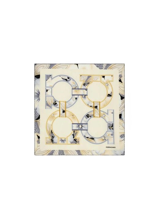 Ferragamo White Printed Silk Scarf