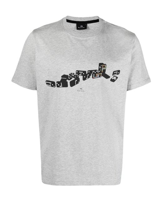 Paul Smith Gray Dominoes Graphic-Print Organic-Cotton T-Shirt for men