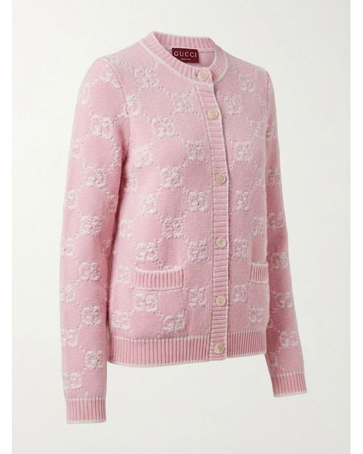 Gucci Pink Logo Intarsia Button-Up Cardigan