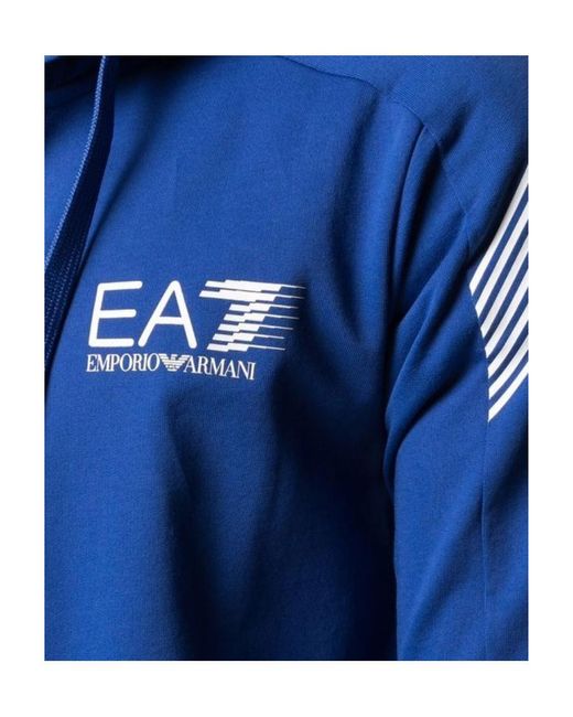 EA7 Blue Logo-Print Zip-Up Hoodie for men