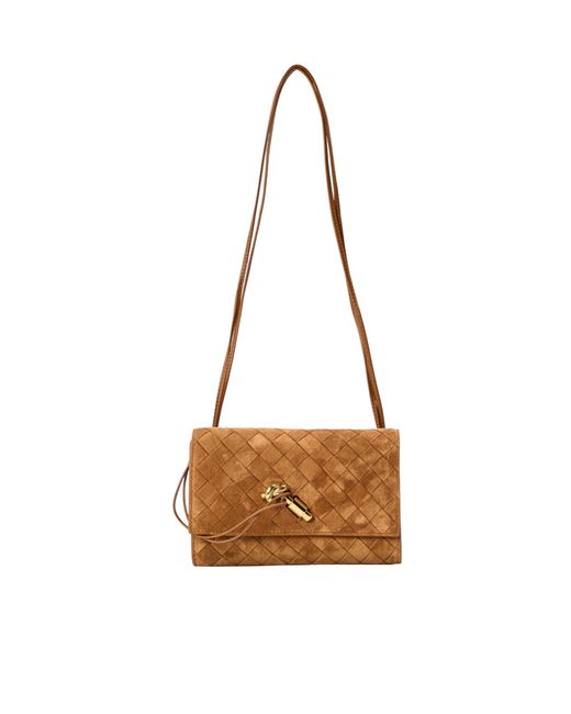 Bottega Veneta White Warm Suede Woven Shoulder Bag
