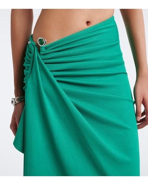 Christopher Esber Green Crystal Pendant Jersey Midi Skirt