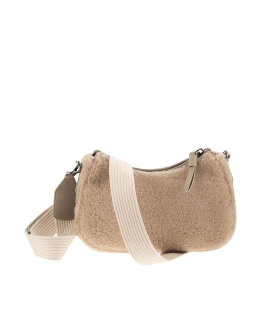 Brunello Cucinelli Natural Chain-Detail Shearling Crossbody Bag