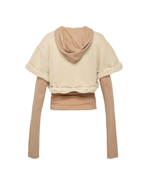 we11done Natural Rolled-Up Layered Hoodie