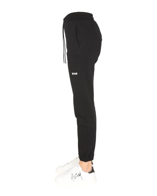 MSGM Black Logo Printed Drawstring Pants