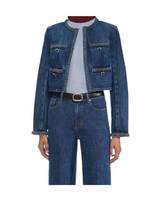 Self-Portrait Blue Braided-Trim Denim Jacket