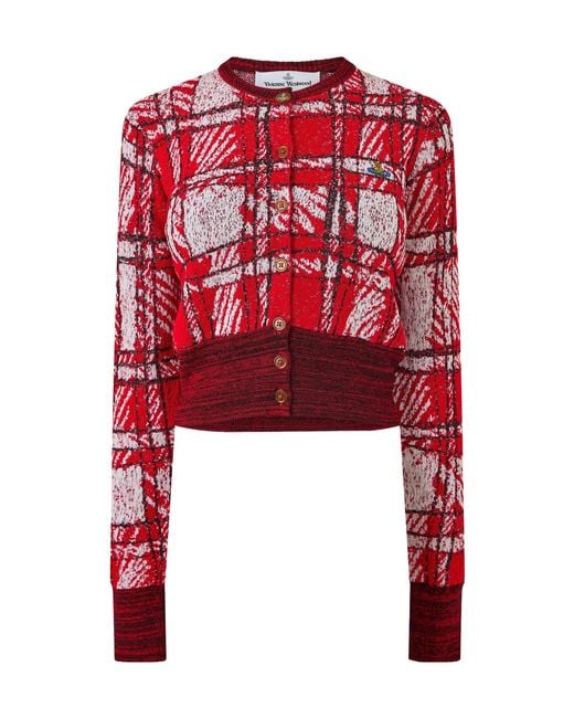 Vivienne Westwood Red Check Cropped Knit Cardigan