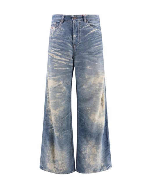 DIESEL Blue Distressed Wide-Leg Jeans