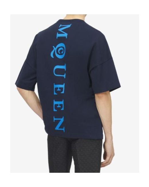 McQueen Blue Oversized Logo T-Shirt for men