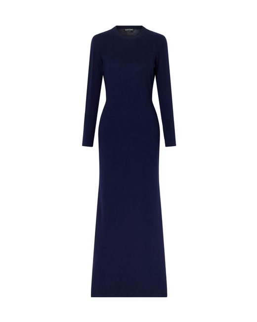 Tom Ford Blue Cashmere And Cotton-Blend Knitted Maxi Dress