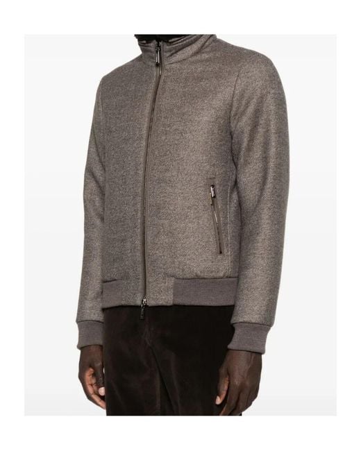 Moorer Brown Shearling-Collar Zip-Front Jacket for men