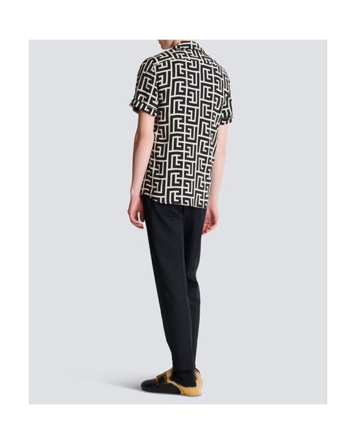 Balmain Black Monogrammed Printed Pyjama Shirt for men