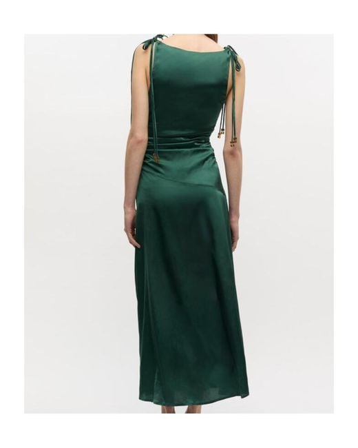 Ganni Green Satin Gathered Dress