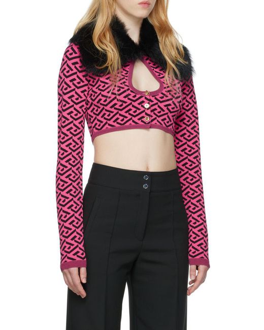 Versace Red La Greca Printed Cropped Cardigan