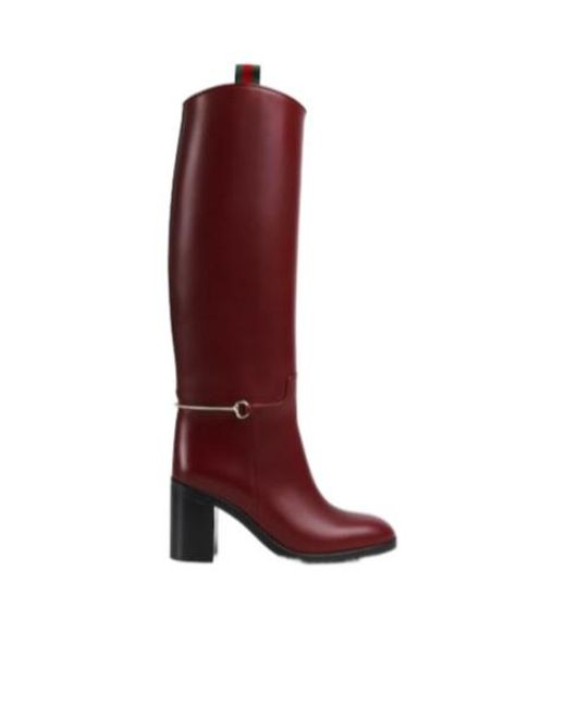 Gucci Red Slim Horsebit Boots