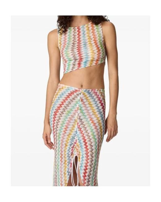 Missoni White Asymmetric Zigzag Knitted Top