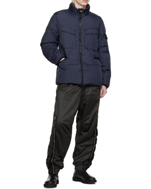 Stone Island Blue Compass-Patch Down Puffer Jacket for men