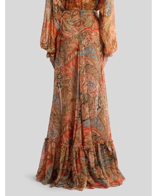 Etro Brown Paisley Ruffled Maxi Skirt