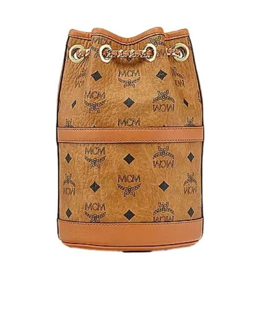 MCM Brown Mini Aren Chain Drawstring Backpack