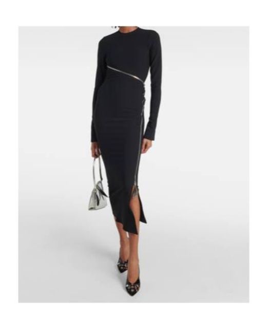 The Attico Black Zip-Up Jersey Midi Dress