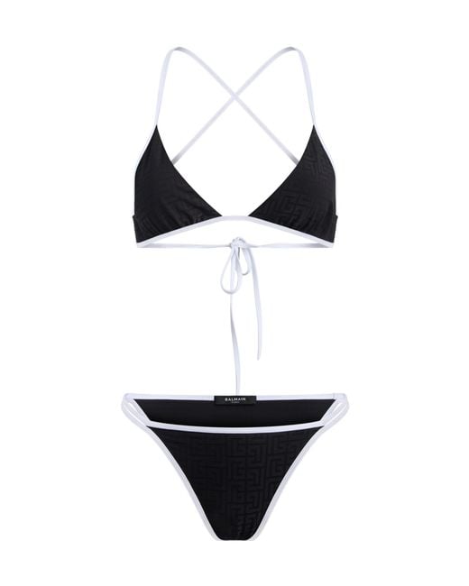 Balmain White Monogram Lycra Swimsuit