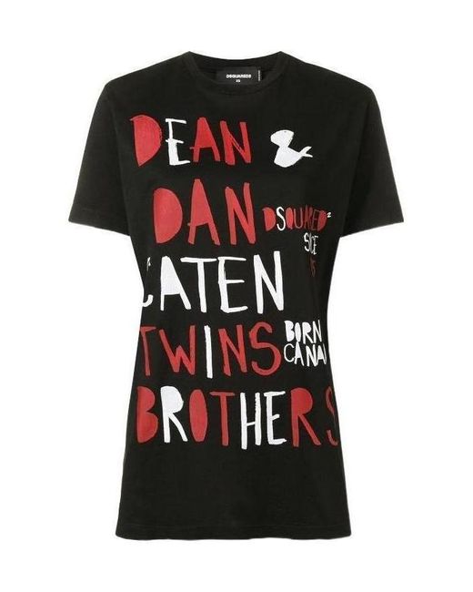 DSquared² Black Printed T-Shirts With Patterns And Slogans