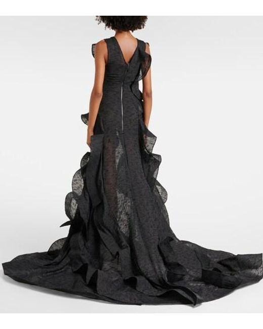 Maticevski Black Spiral Ruffled Gown