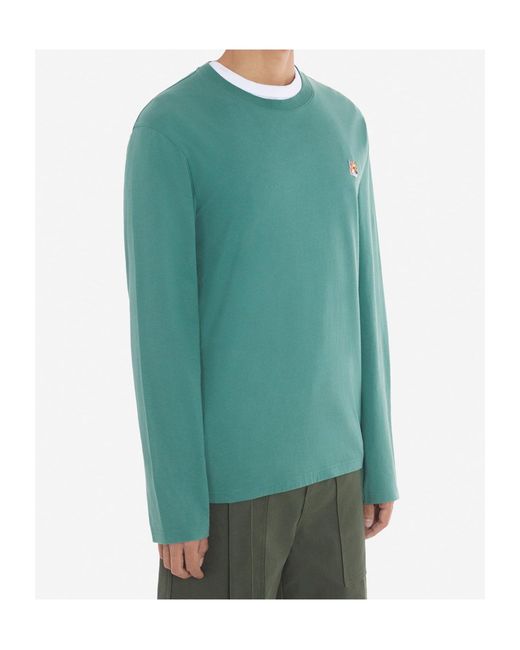 Maison Kitsuné Green Maison Kitsuné Fox Head Patch Long-Sleeved T-Shirt for men