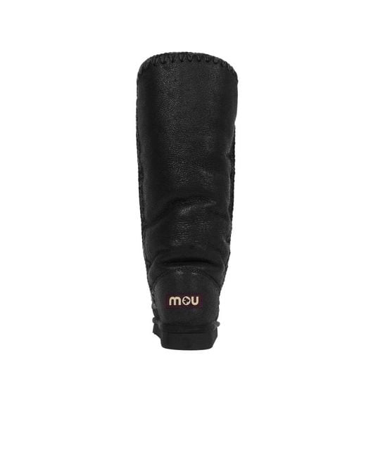 Mou Black Eskimo 40 Metallic-Finish Contrast Stitched Boots