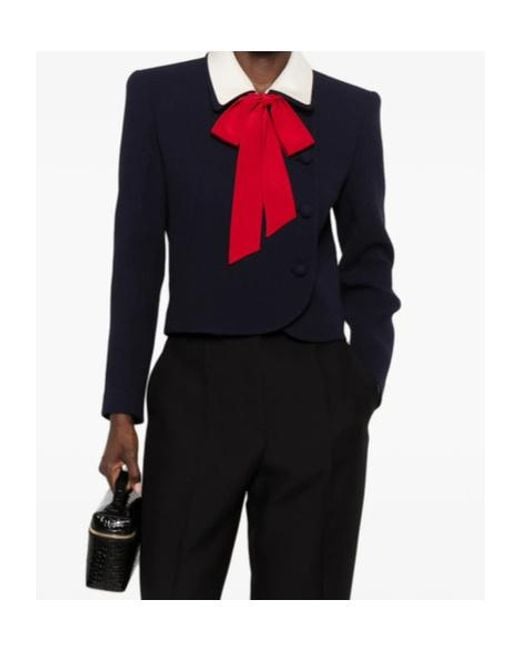 Valentino Blue Bow-Detail Cropped Jacket