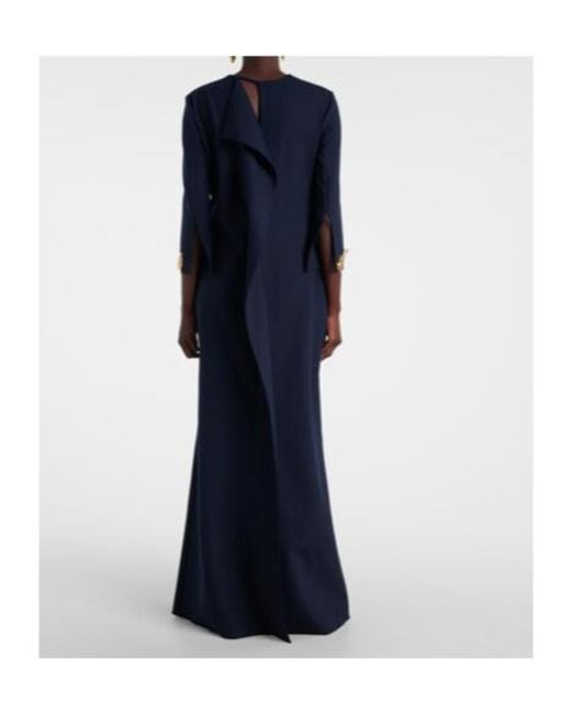 Oscar de la Renta Blue Embellished Open-Back Wool-Blend Kaftan