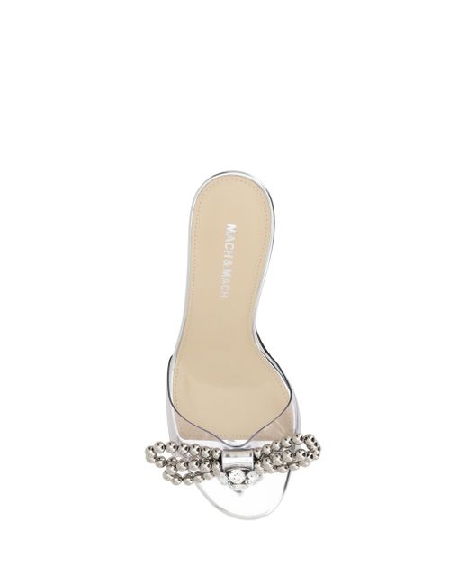 Mach & Mach White Mach Mach Stud Bow Embellished Mules