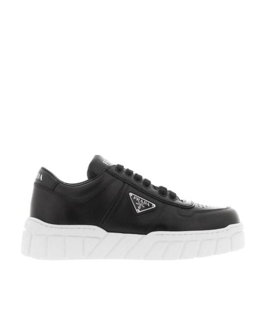 Prada Black Logo-Plaque Lace-Up Sneakers for men