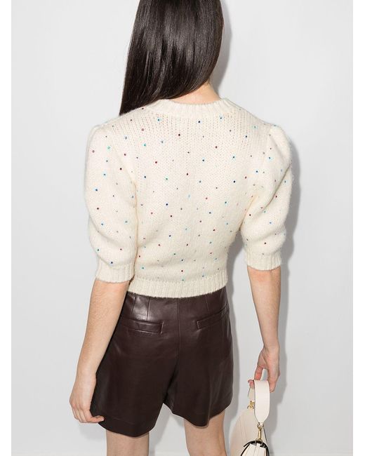 Alessandra Rich Natural Crystal-Embellished Short-Sleeve Jumper