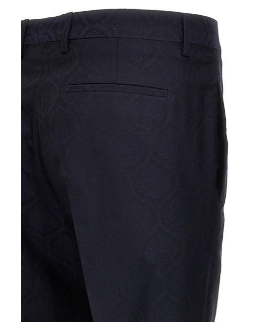 Etro Blue Patterned Pleat Front Trousers for men