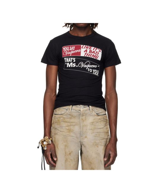 VAQUERA Black Print-Detail Cotton T-Shirt for men