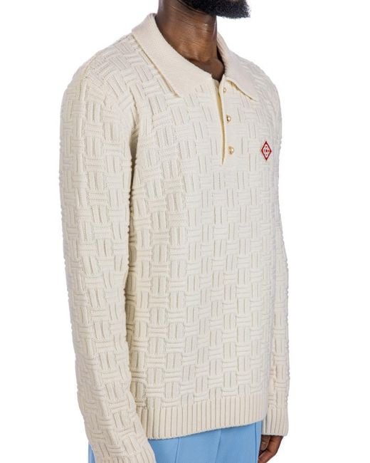 Casablanca White Column Knit Polo Shirt for men