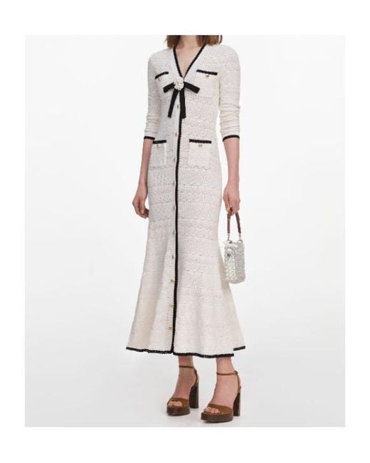 Self-Portrait White Knitted Long Cardigan
