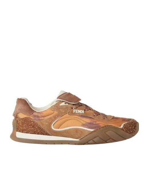 Fendi Brown Wave Pulse Lace-Up Sneakers