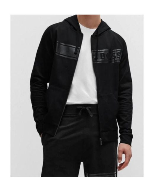Boss Black Logo-Print Zip-Up Hoodie for men