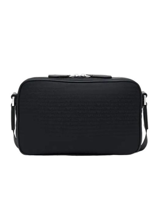 Emporio Armani Black Monogram Logo Messenger Bag for men