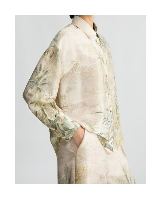 Liu Jo Natural Tropical-Printed Straight Hem Shirt