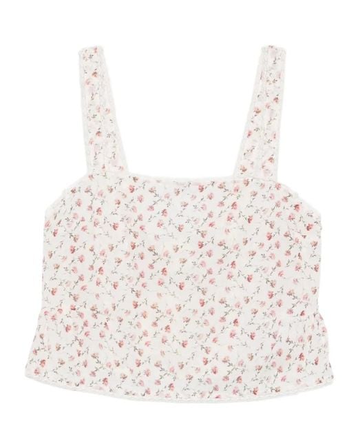 Posse Natural Charlotte Floral-Print Lace-Trim Cotton Tank Top