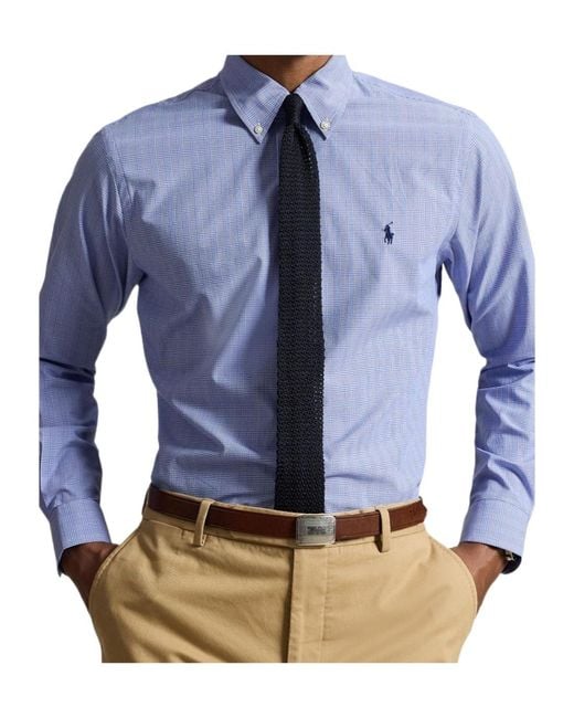 Polo Ralph Lauren Blue Checked-Pattern Logo-Embroidered Shirt for men