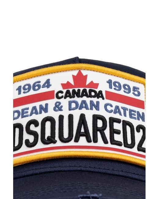 DSquared² Blue Logo Patch Distressed Baseball Cap for men