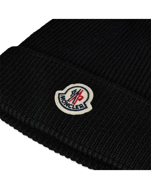 Moncler Black Logo Wool Beanie for men