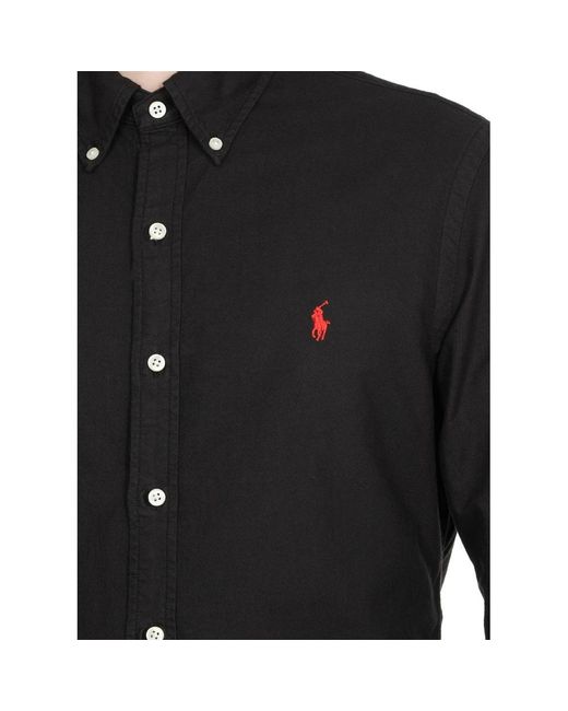 Ralph Lauren Black Polo Logo Embroidered Shirt for men
