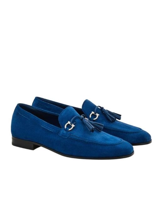 Ferragamo Blue Tassel Loafer Shoes for men